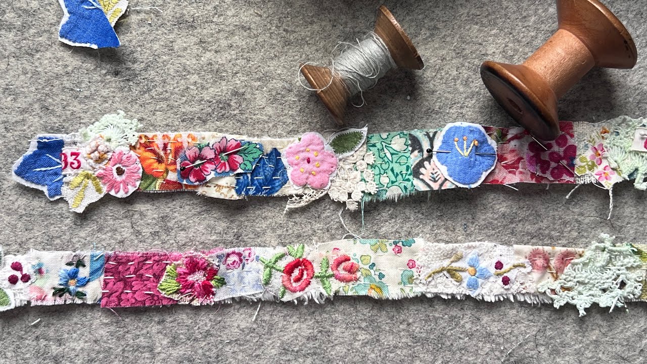 Fabric Scrap Collage PART 8 | From Fabric Scrap to fabric snippet roll Easy Slow Stitch Project