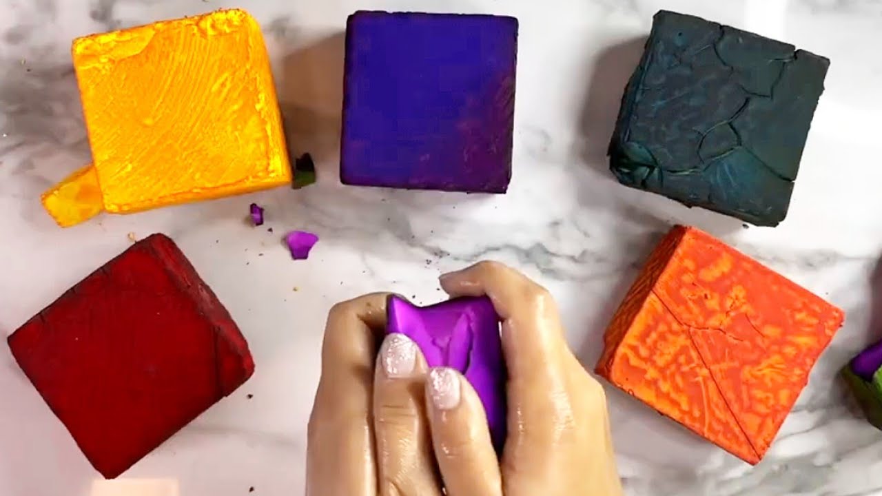 Colourful Dyed Gym chalk Crumbling #oddlysatisfying #gymchalkcrush #asmrsounds #stressrelief #asmr