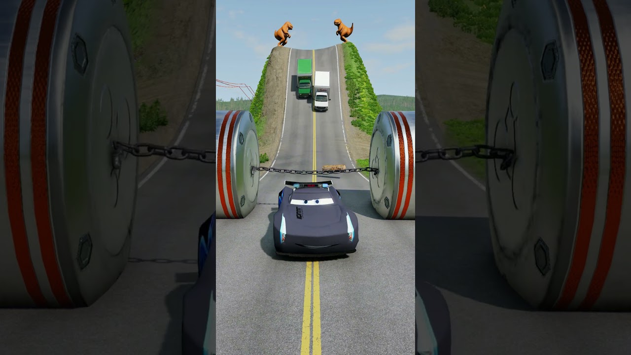 Cars & Cargo Van vs Chained Hydraulic Crush - BeamNG.Drive