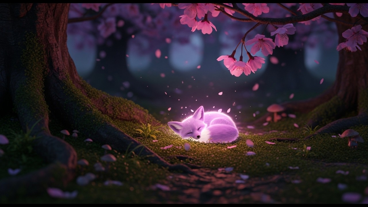 Magical Sakura Forest Ambience ✨ Glowing Fox Under Cherry Blossoms | Relaxing Fantasy Night Sounds