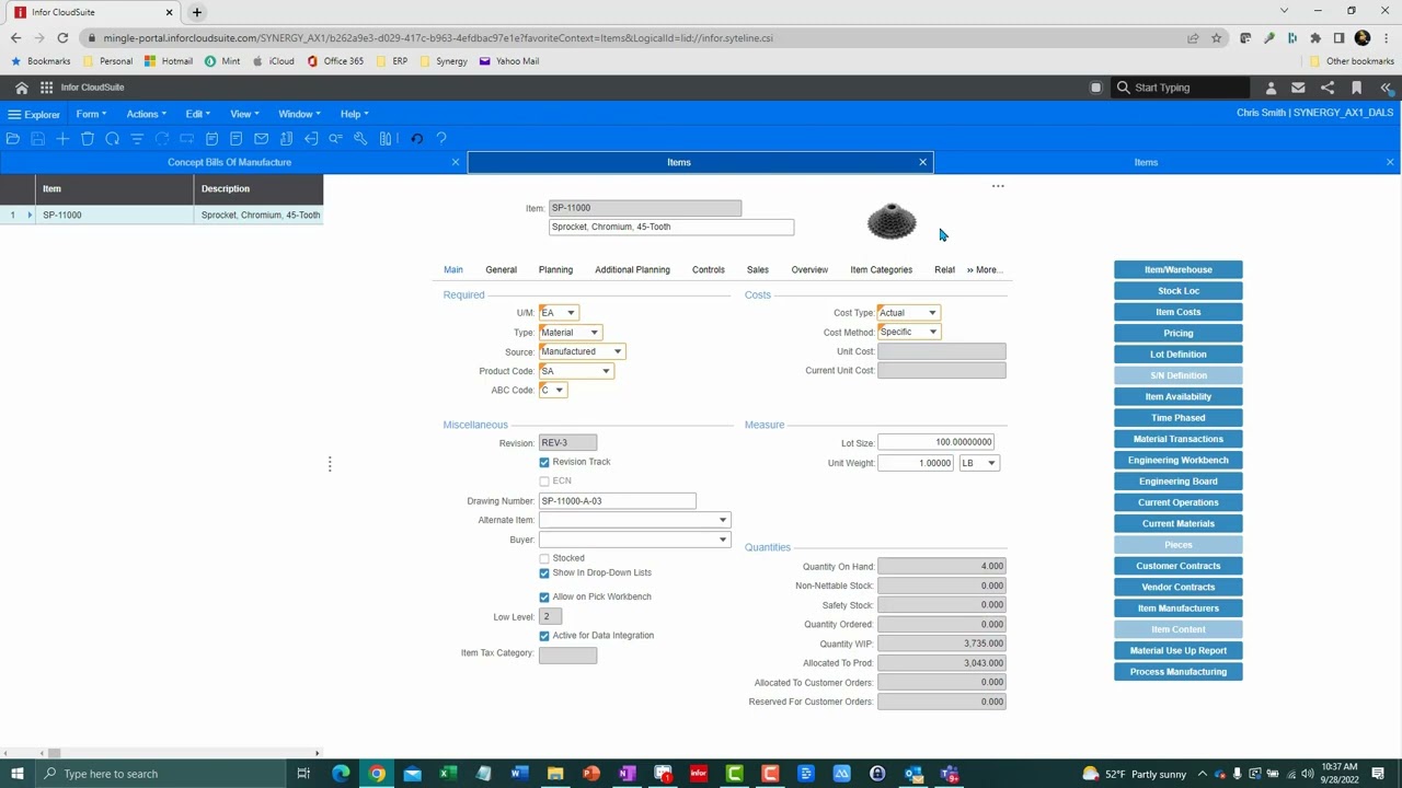Infor CloudSuite Industrial SyteLine Items, Routings & BOMs