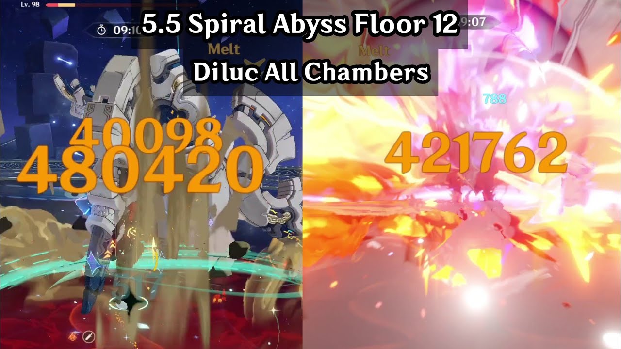 5.5 Spiral Abyss Diluc All Chambers | 5.5/5.6 Spiral Abyss Floor 12 9 Star | Genshin Impact