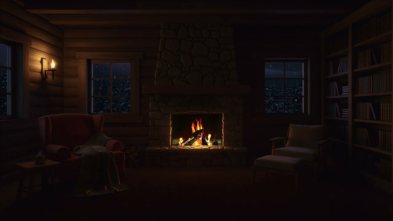 Quiet Snowfall Around a Warm Forest Cabin — Cozy Winter Ambience for Peaceful Nights