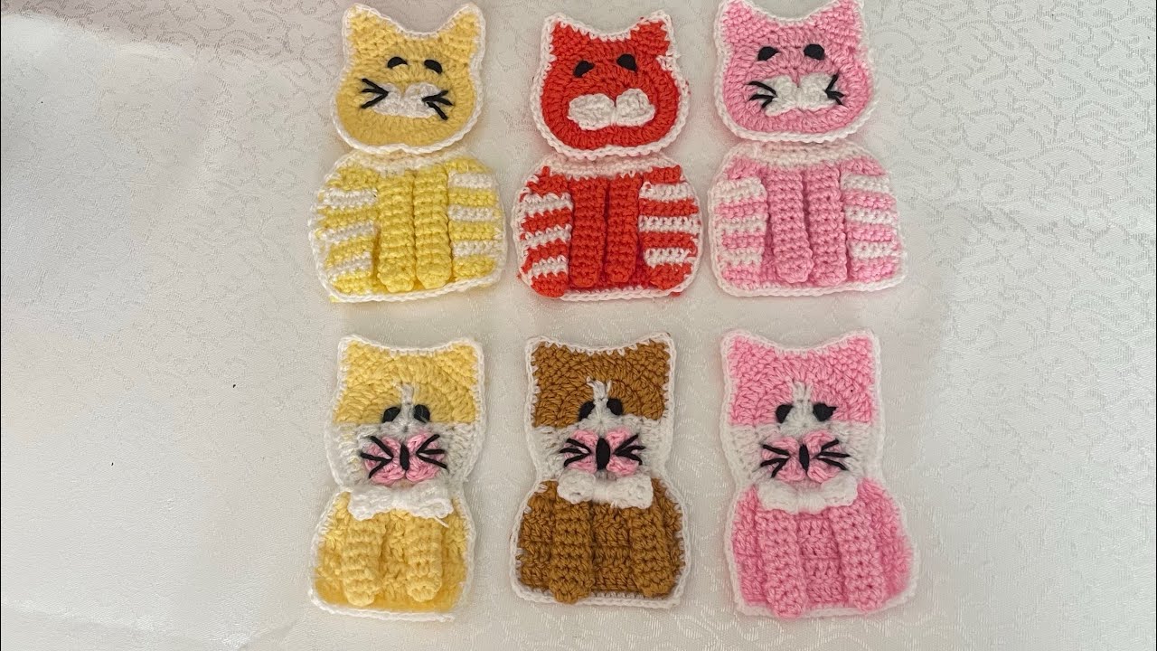 İki kedi aplike model yapımı tek vidyoda kedi motif modelleri #crochet #cat