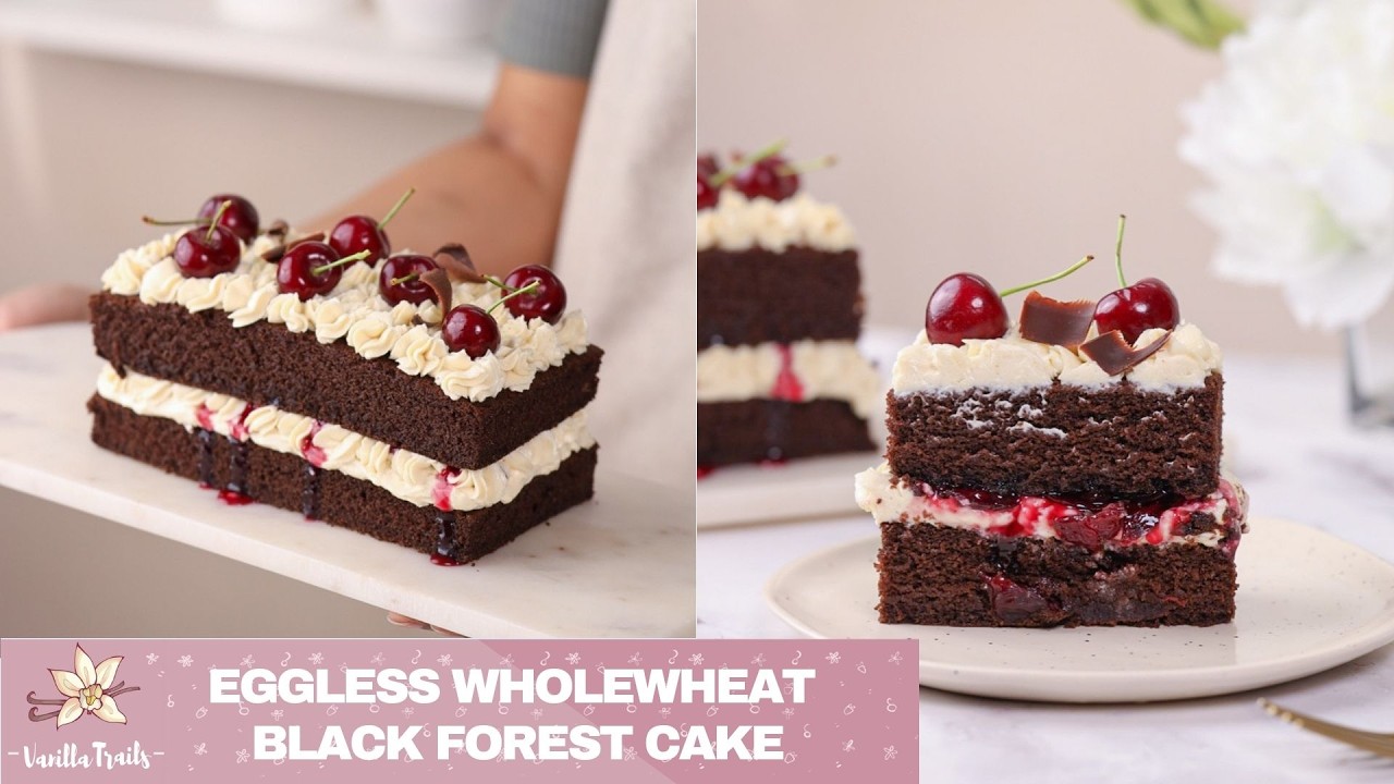 Eggless Wholewheat Black Forest Cake | No Maida, No Refined Sugar | Healthy Black Forest Cake Recipe