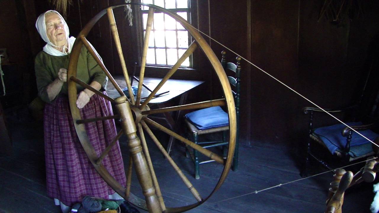 Spinning on a Great Wheel at Colonial Daggett Farm
