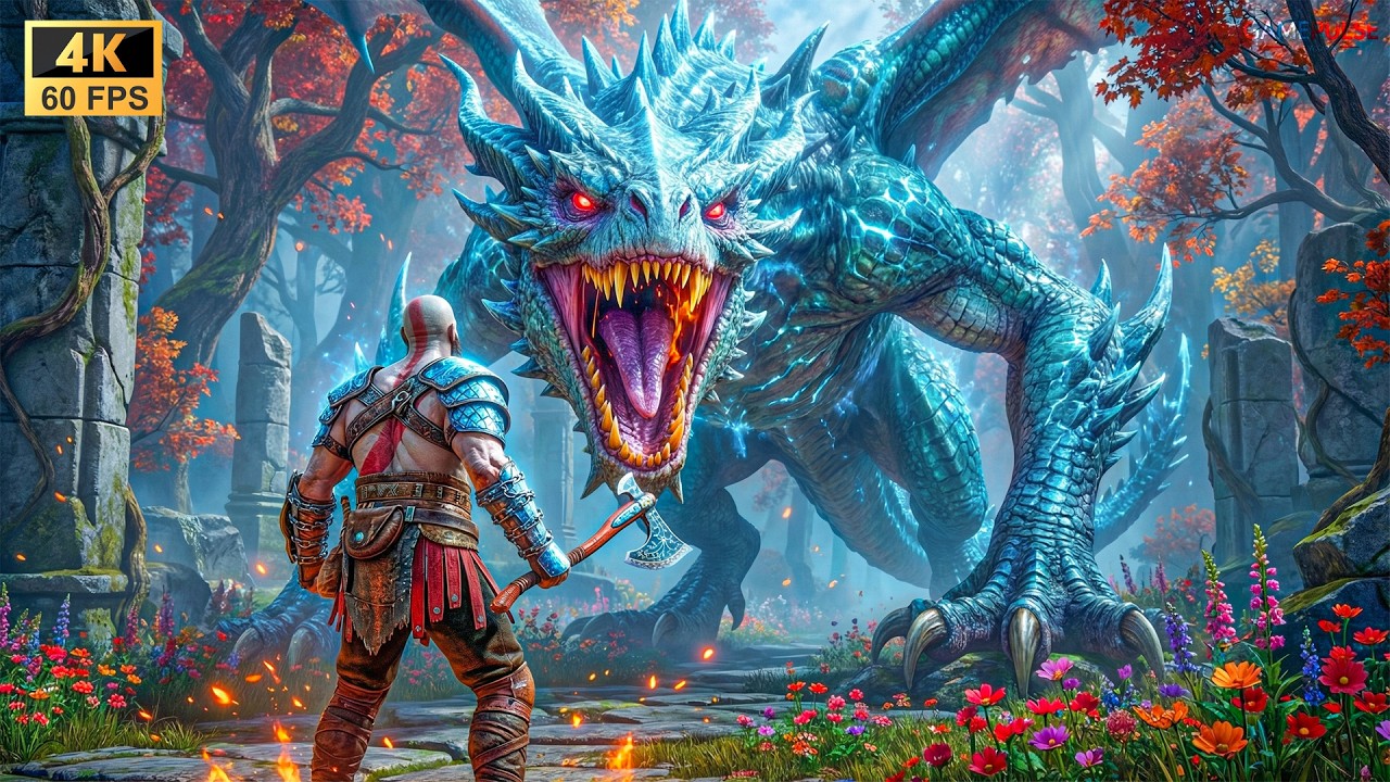 Битва Кратоса против Хидхогга — босса-дракона — Эпическая битва | God of War Ragnarök 4K 60FPS