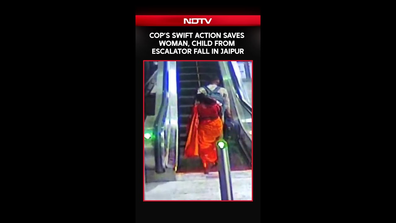 Viral Video | Cop's Swift Action Saves Woman, Child From Escalator Fall In Jaipur