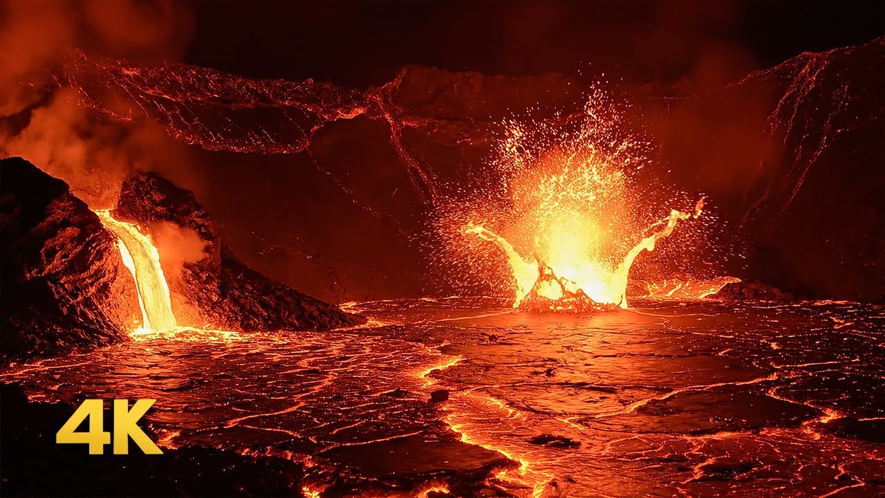 2 Hour | 4K Calm Bubbling Lava Inside Volcano | Work, Nap, Relax