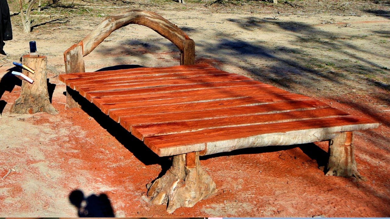 I make a Wooden Double Bed, Rustic Furniture from Logs, Woodworking with a Chainsaw.