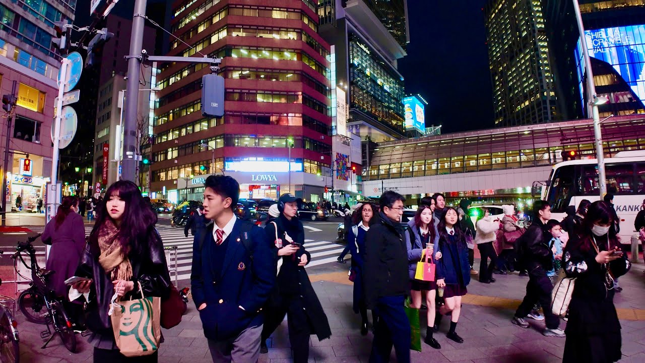 4K Evening view of Shibuya city. Walking tour around Shibuya. Tokyo, Japan 