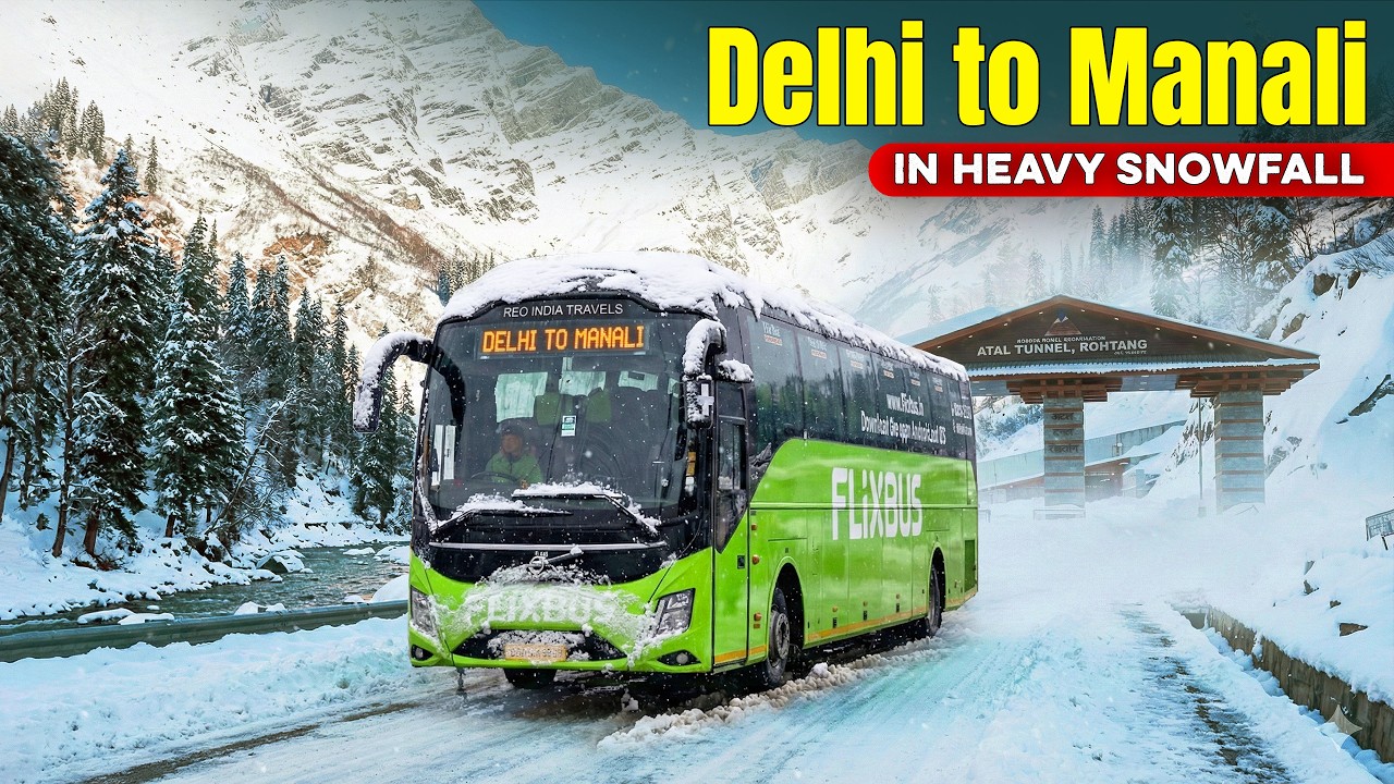 DELHI to MANALI in HEAVY SNOWFALL | FlixBus Winter Journey | Himbus
