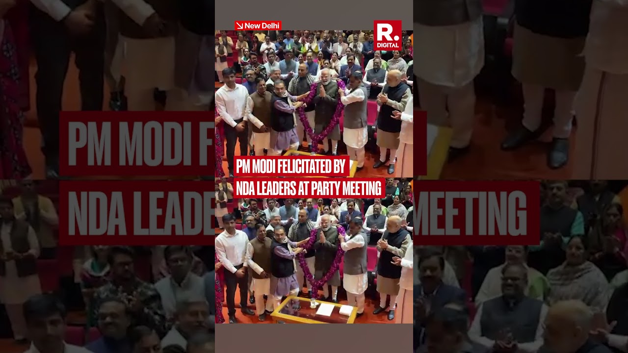 PM Modi Felicitated by NDA Leaders At Party Meeting