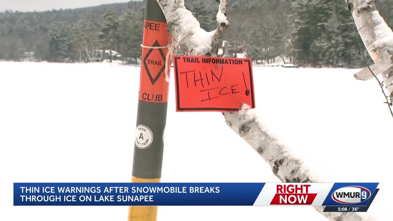 Thin ice warnings issued after snowmobile falls into Lake Sunapee