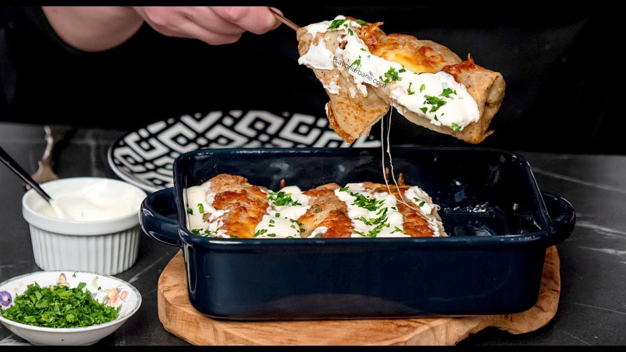 Clătite cu carne și ciuperci, gratinate cu cașcaval - la cuptor (aperitiv cald) | Savori Urbane