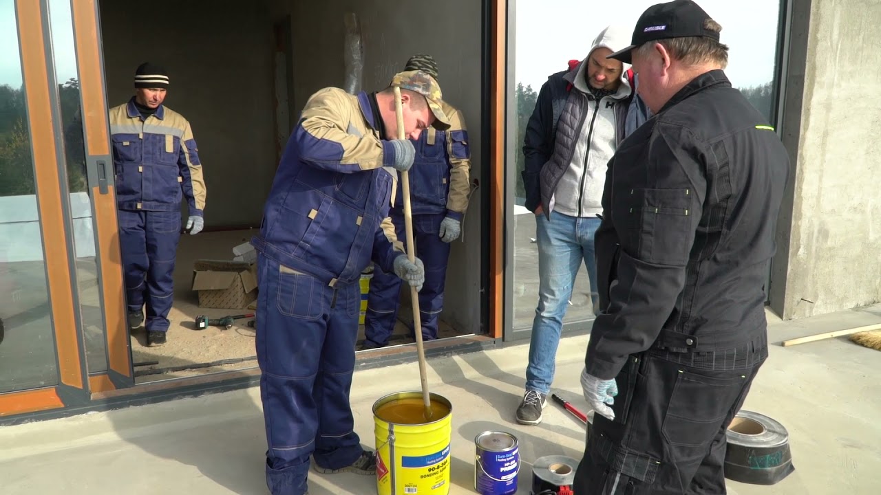 Клеевая кровельная система ЭПДМ. Обучающее видео по монтажу мембраны.