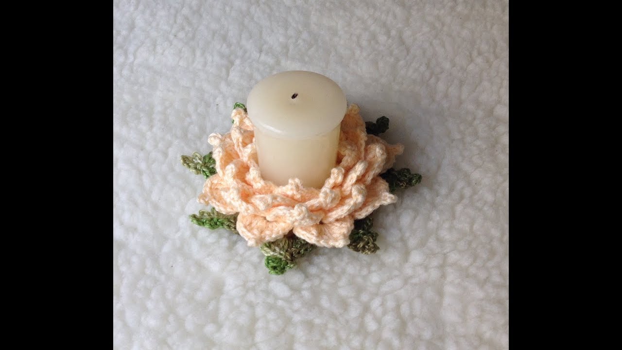 Porta velas flor de crochê