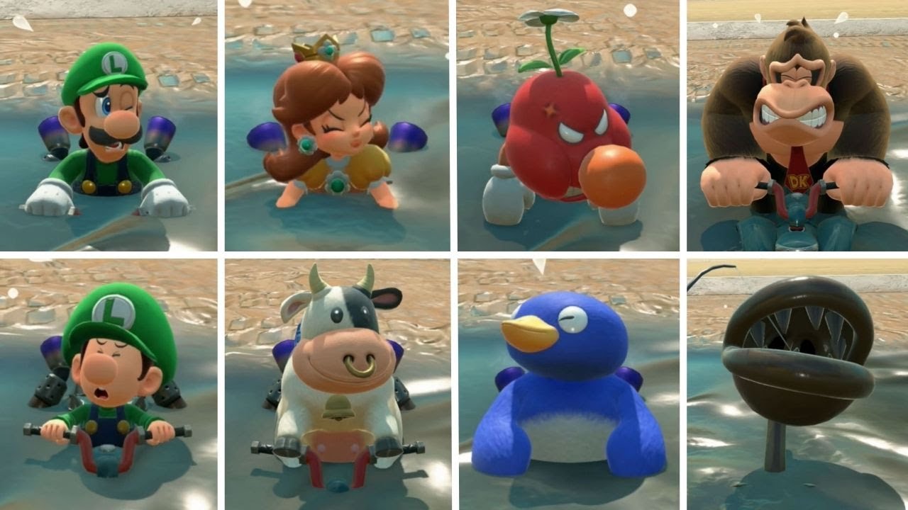 Mario Kart World Characters drowning in Chocolate
