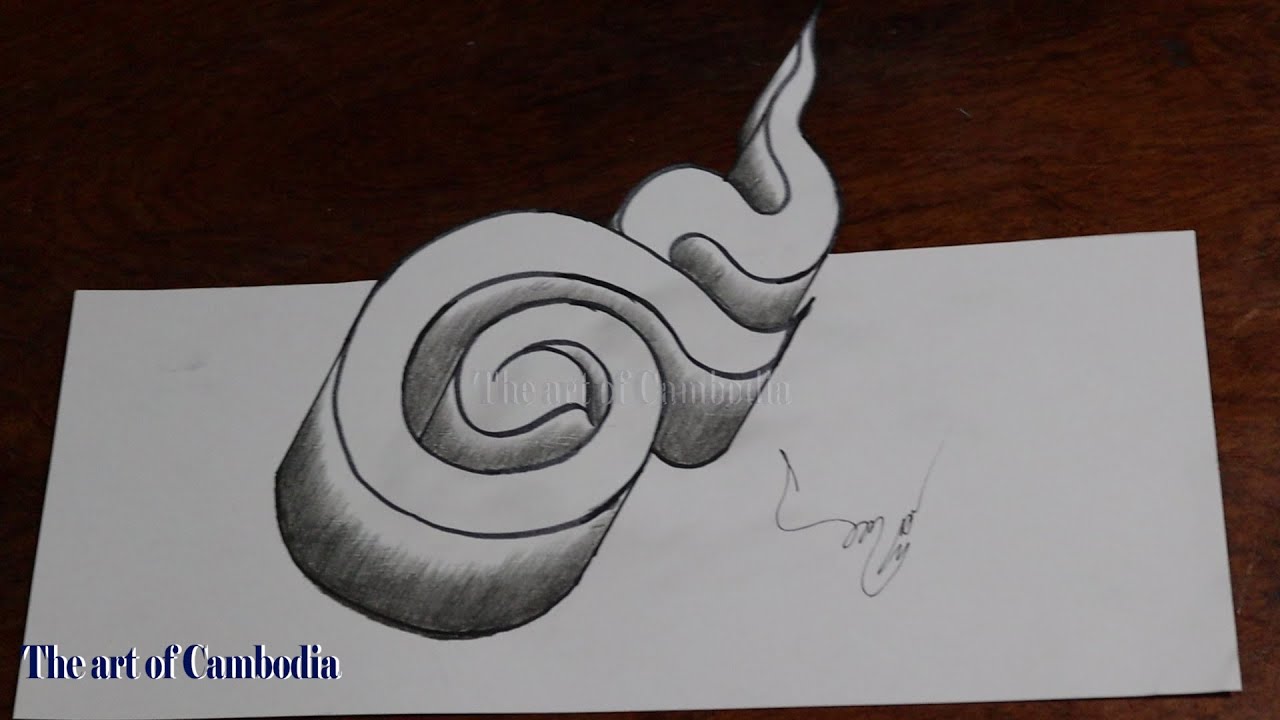 How to draw 3D | How to draw khmer number 9 in 3D step by step | The art of Cambodia