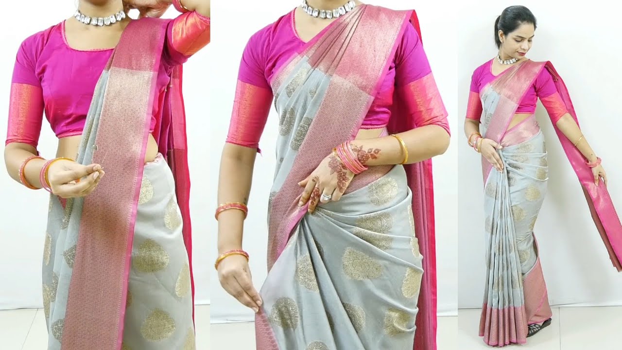 Banarasi silk saree draping tutorial step by step | Sari draping in easy steps | Sari draping guide