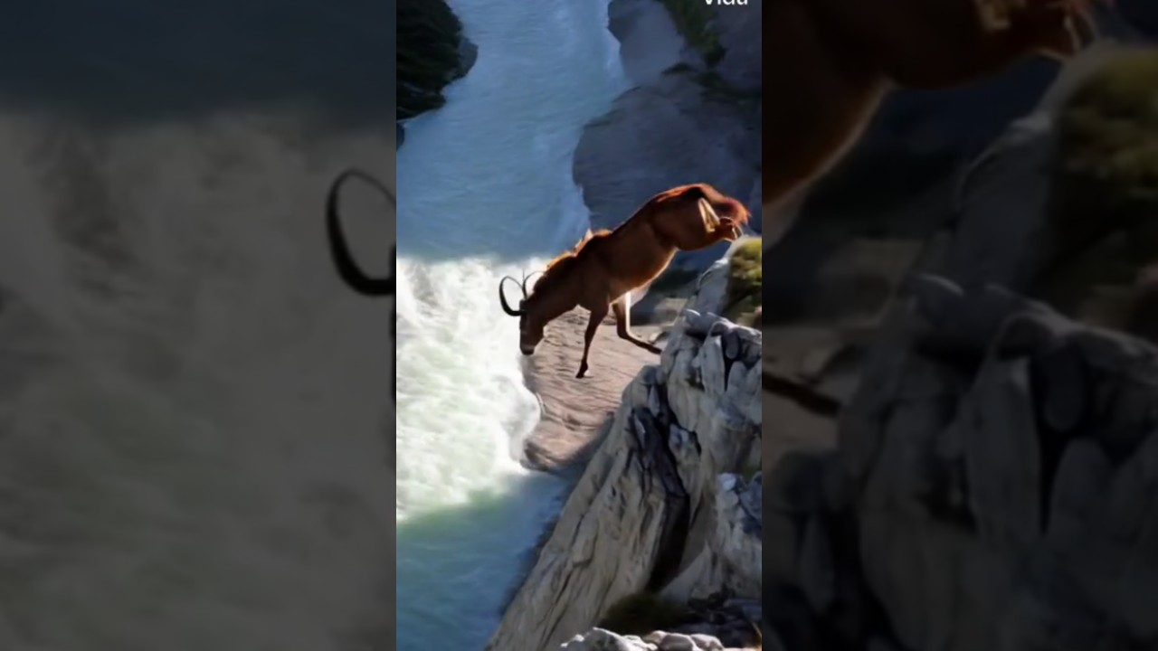 Jumping Markhor in river #animal #markhor #shortvideo