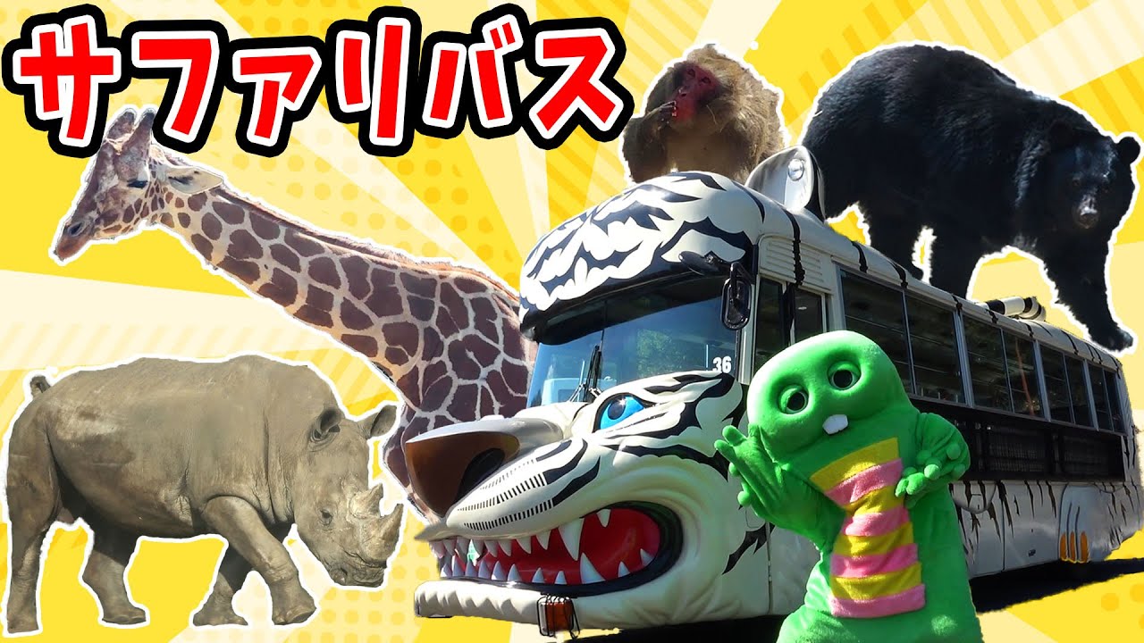 サファリパークでエサバスに乗ってたくさんの動物に会いにいく！【サイ】【キリン】【クマ】【サル】【はたらくくるま(働く車)】【群馬サファリパーク】