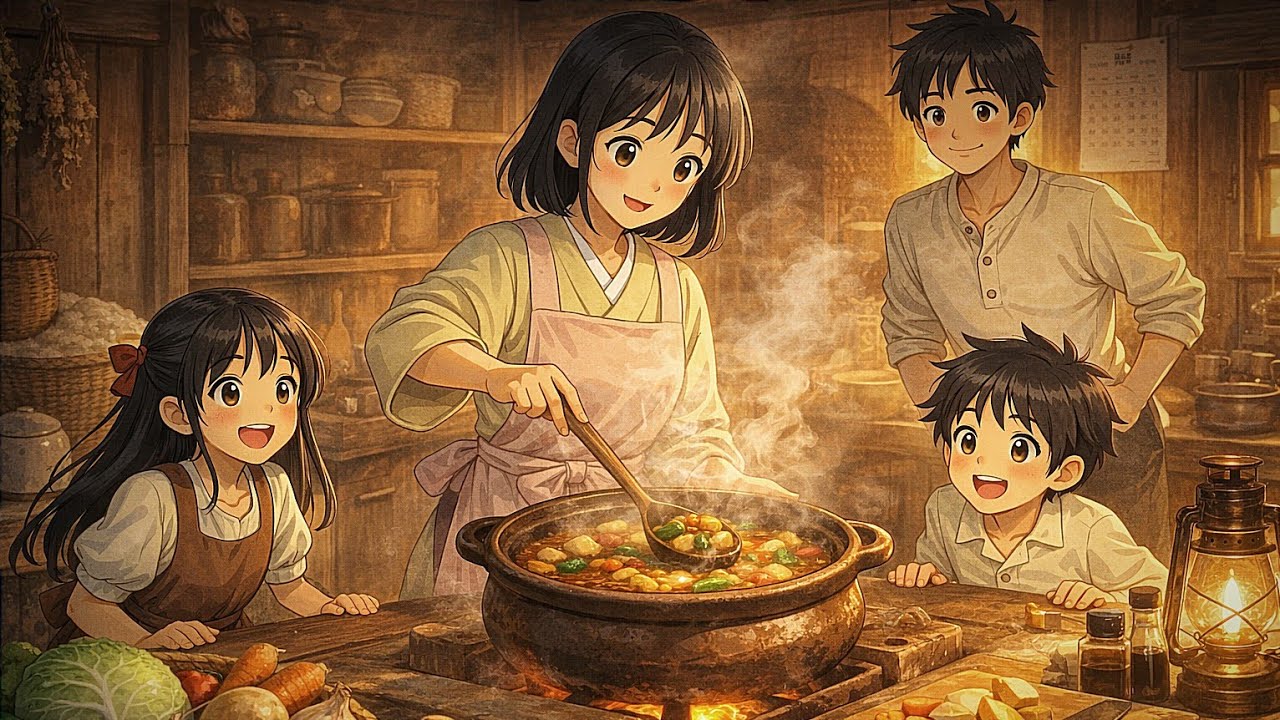 Cozy Japanese Village Day | Mom Cooking Fresh Vegetable Curry 🍛 | Relaxing Ghibli Style ASMR