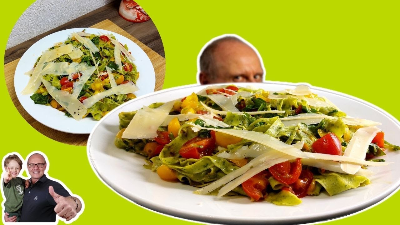 ¡Tallarines Verdes sin Espinacas en plato Frío! Tagliatelle Verdi