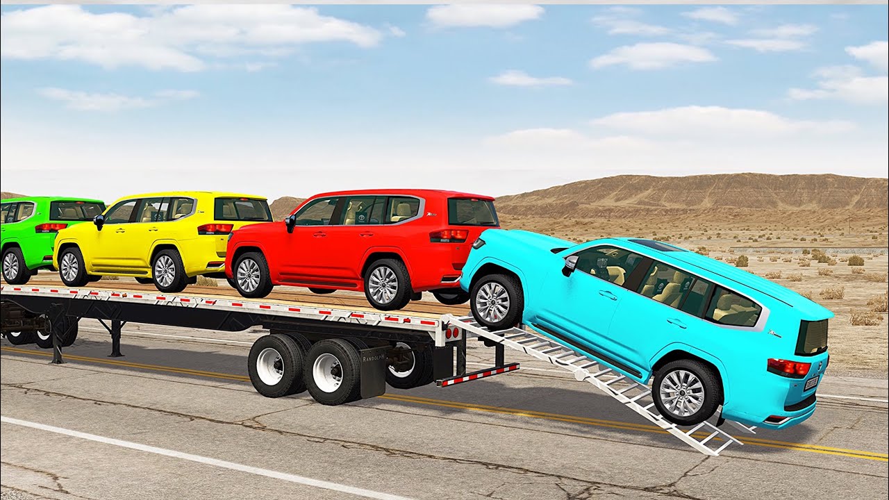 Flatbed Truck Mcqueen  | Transportation with Truck - Pothole vs Car #524 - BeamNG.Drive