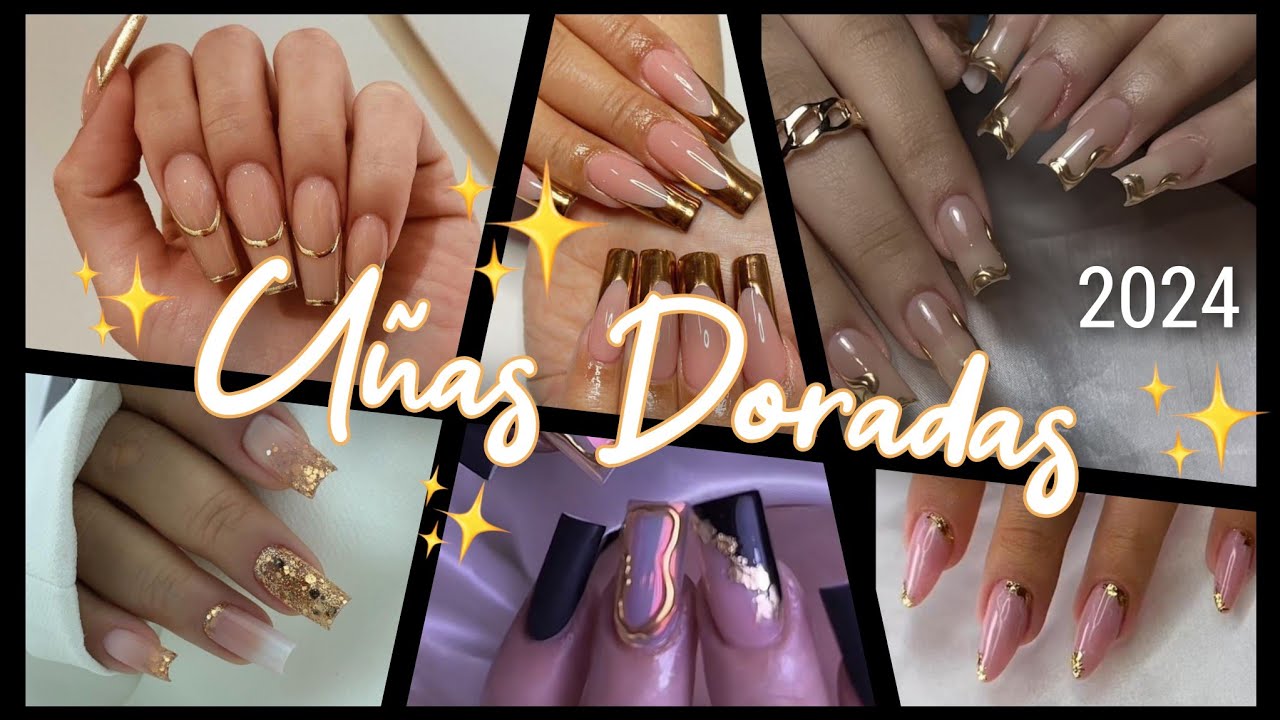 UÑAS  DORADAS ✨para todo el años 2024 #uñasdecoradas #uñasdemoda #acrylicnails #uñasentendencia