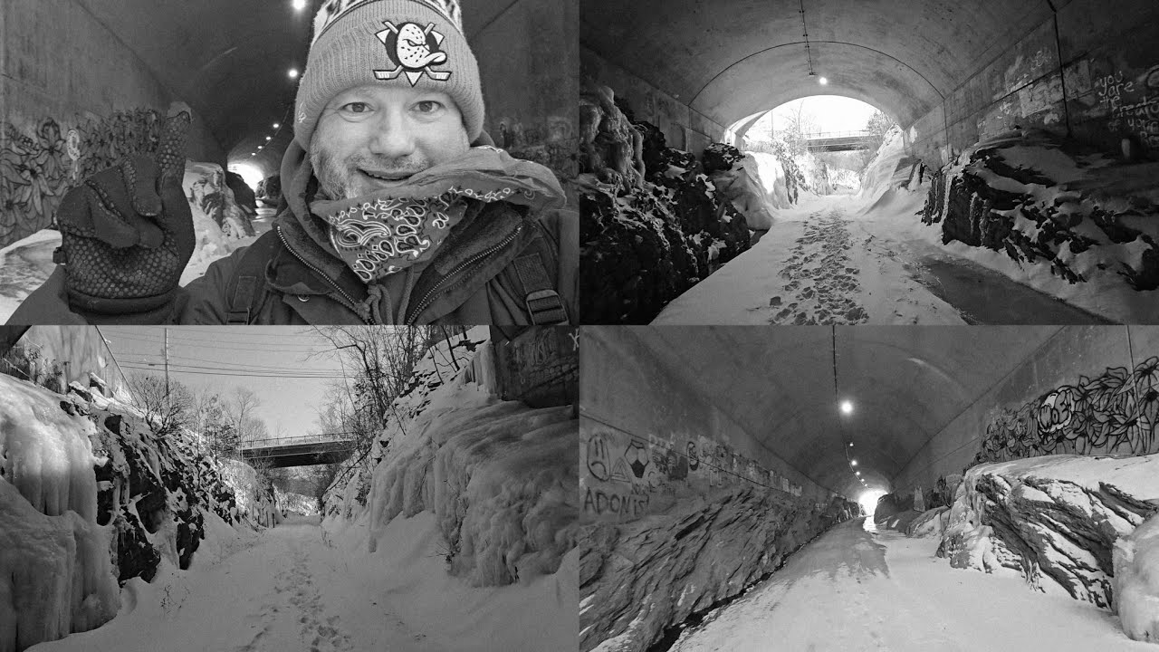 Winter Snow Ice Tunnel Adventures - Full Video - Black & White Film