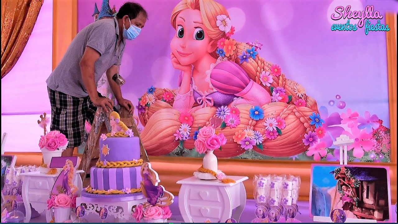 Princesa Rapunzel, decoración de fiesta Rapunzel, torta y bocaditos, Decoración Rapunzel, cumpleaños