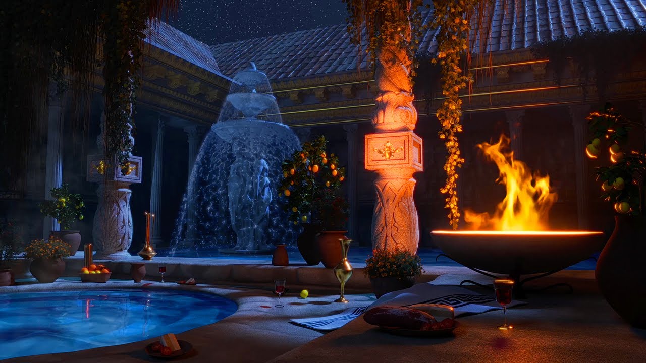 Relaxing Roman Baths Night Ambience | Fall Asleep Fast to Healing Roman Baths Sounds