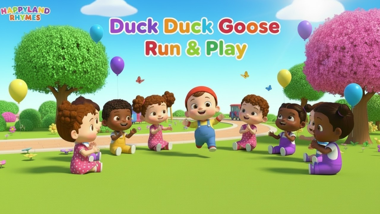 🎵 Duck Duck Goose Run & Play Song | Fun Kids Game Song | HAPPYLAND RHYMES