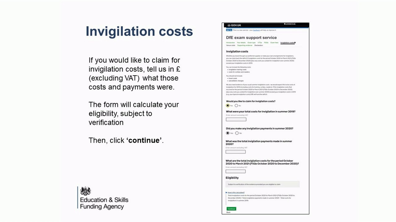 DfE exam support service: claiming costs video