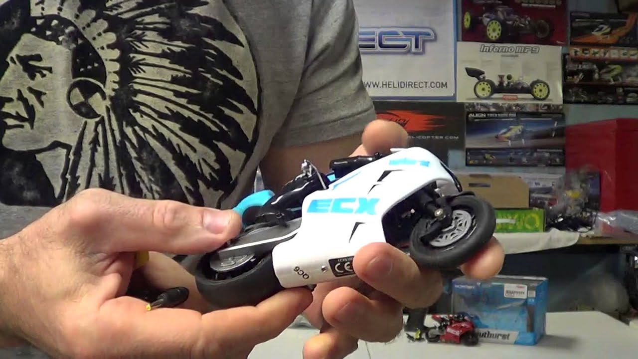 Ecx outburst 1/14 scale rc motorcycle, unboxing review