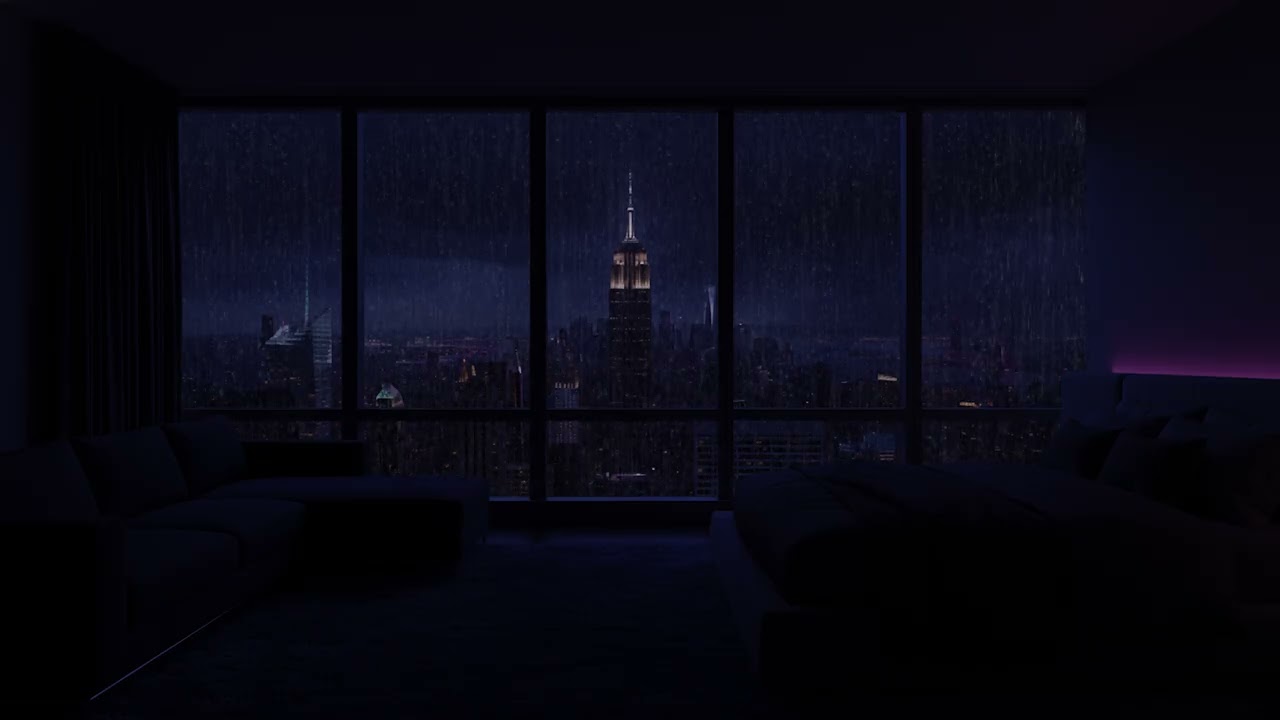 Thunderstorm for Sleep 🌧️ Luxury NYC Penthouse at Night | Heavy Rain & Deep Sleep