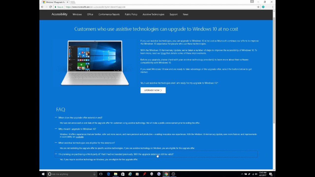 How To Upgrade To Windows 10 at no cost! (April 2017)