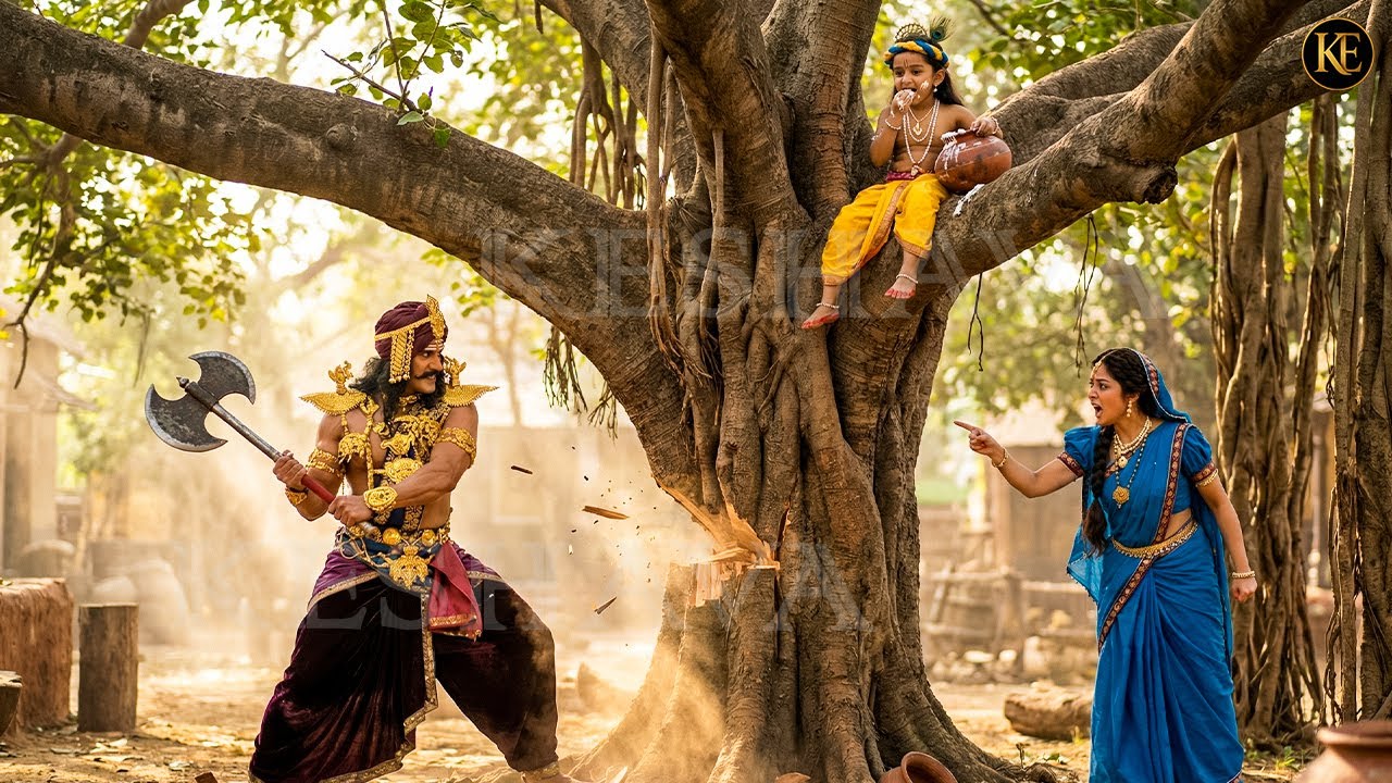 पेड़ पर माखन खाते कान्हा, नीचे कंस और चिंतित मइया || YMKN || Shree Krishan leela