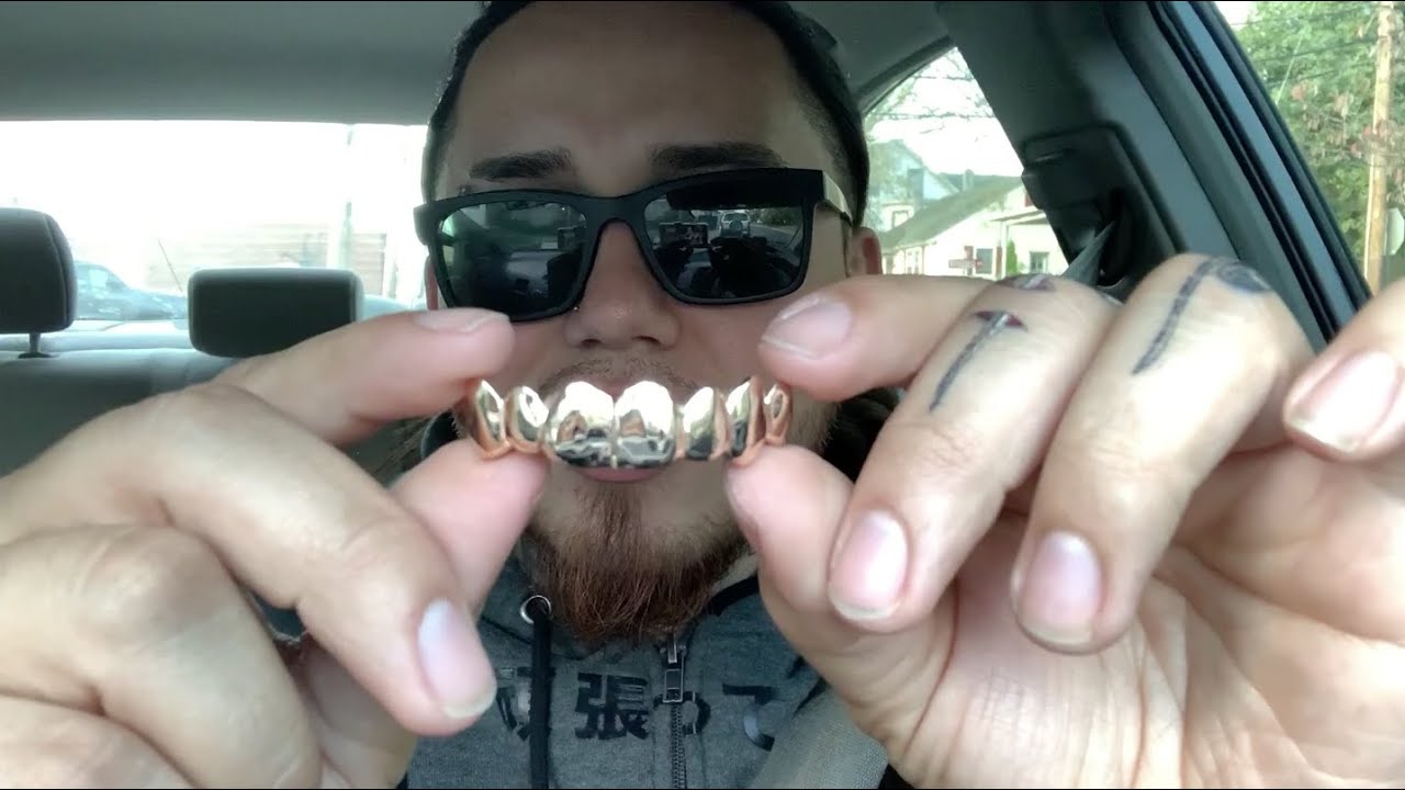 Custom Gold Grillz Review [CUSTOM-FIT] Solid Gold Deep Cut Grillz  14K Gold / 8 Top
