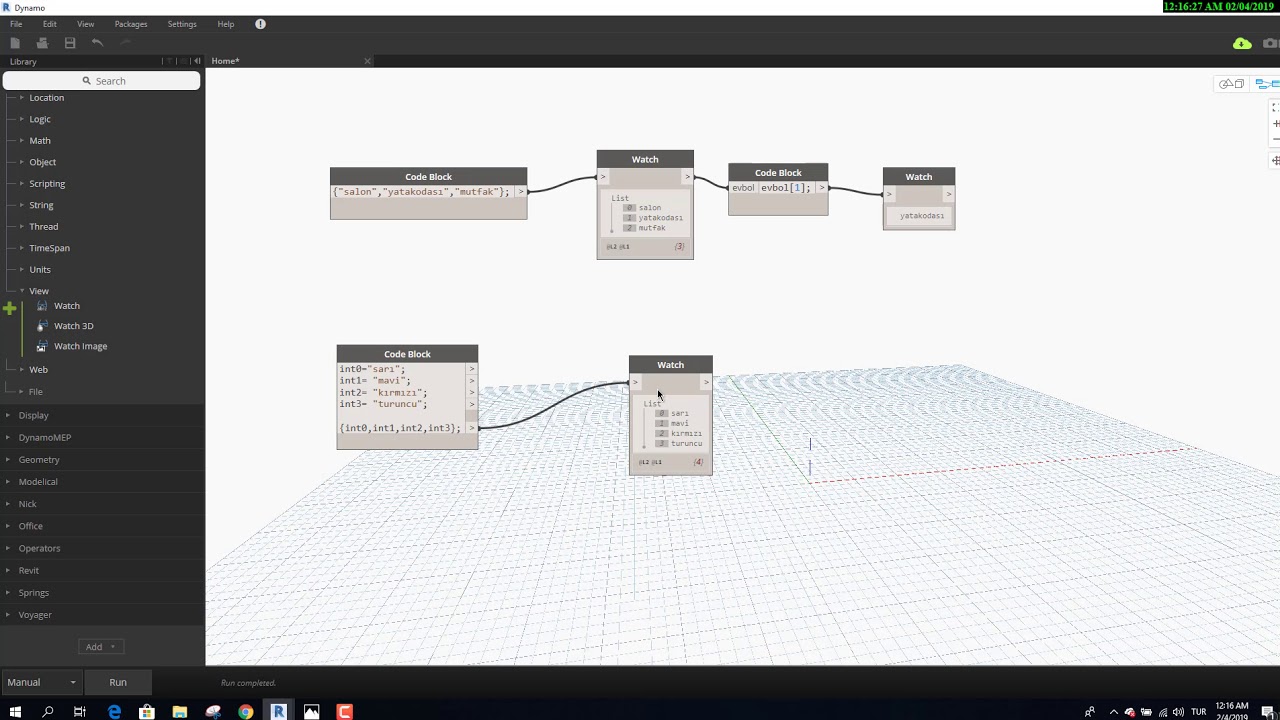 Dynamo'da Kod blok yardımı ile Listeleme yöntemleri