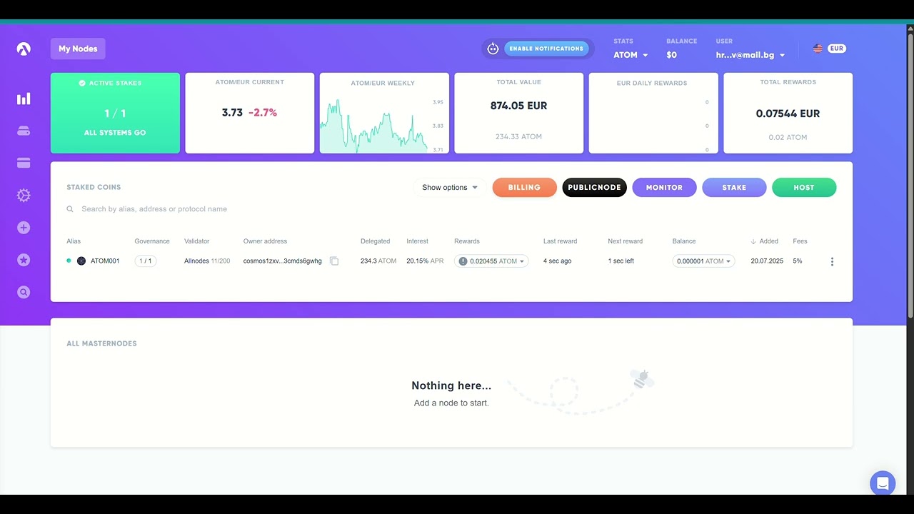 Allnodes Atom (Cosmos) staking rewards