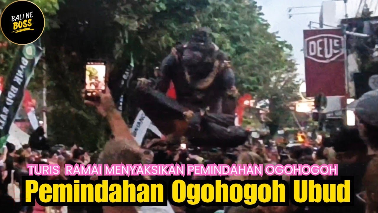 😎Turis turis ramai menyaksikan pemindahan ogohogoh besar dari lapangan Ubud menuju Ubud centre Bali 