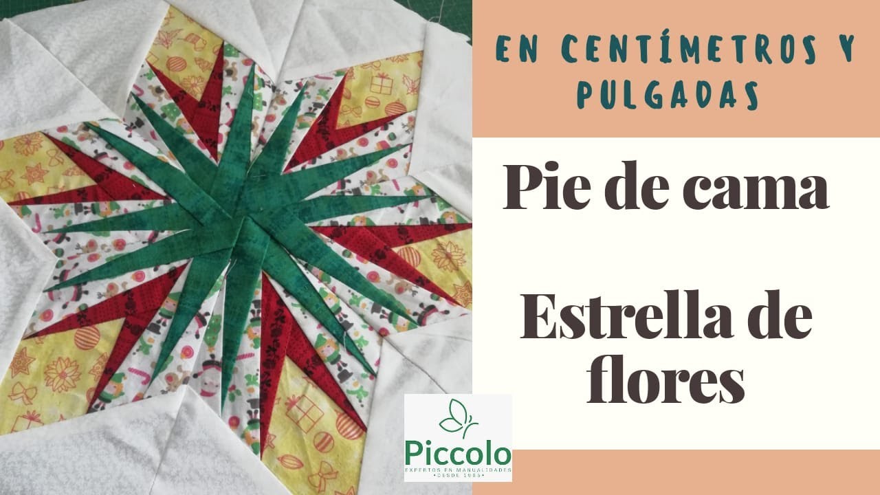 Patchwork. Pie de cama: Estrella de flores en Técnica de Papel
