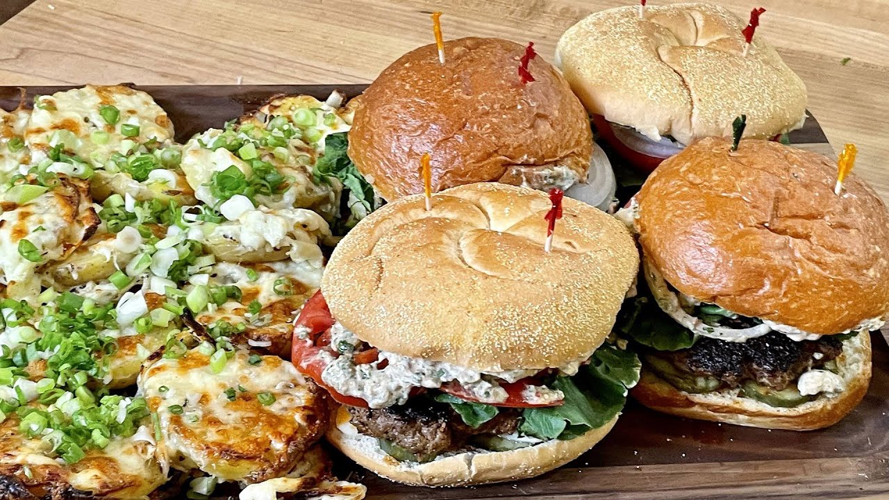 How to Make Burgers with Chimichurri Special Sauce and Crushed Cheesy + Crispy Potatoes | Rachael…