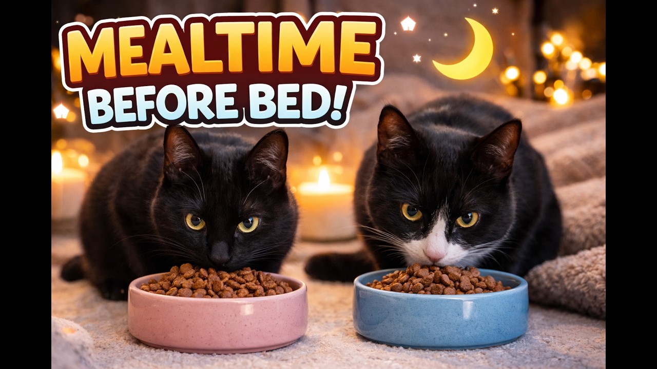 🐱 Nighttime Cat Routine | Dinner Before Bed with Two Cute Cats. #cats #catvideo #pets #catlivestream