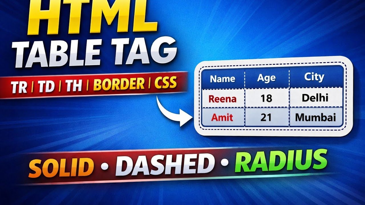HTML Table Tag Full Tutorial | TR TD TH | Border Style, Collapse, Radius | HSLC SEBA