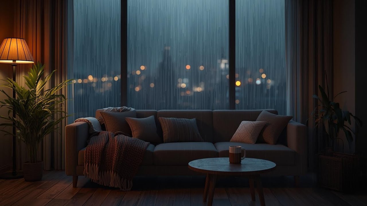 Cozy Apartment Living Room Rain Sounds – Relaxing Night Ambience for Sleep & Focus 🛋️✨