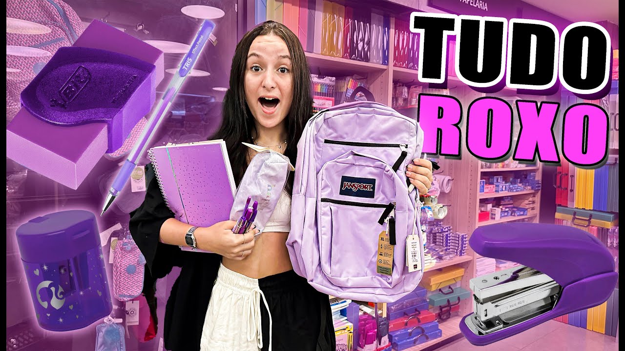 COMPRANDO MATERIAL ESCOLAR 2023 PELA COR ROXA!