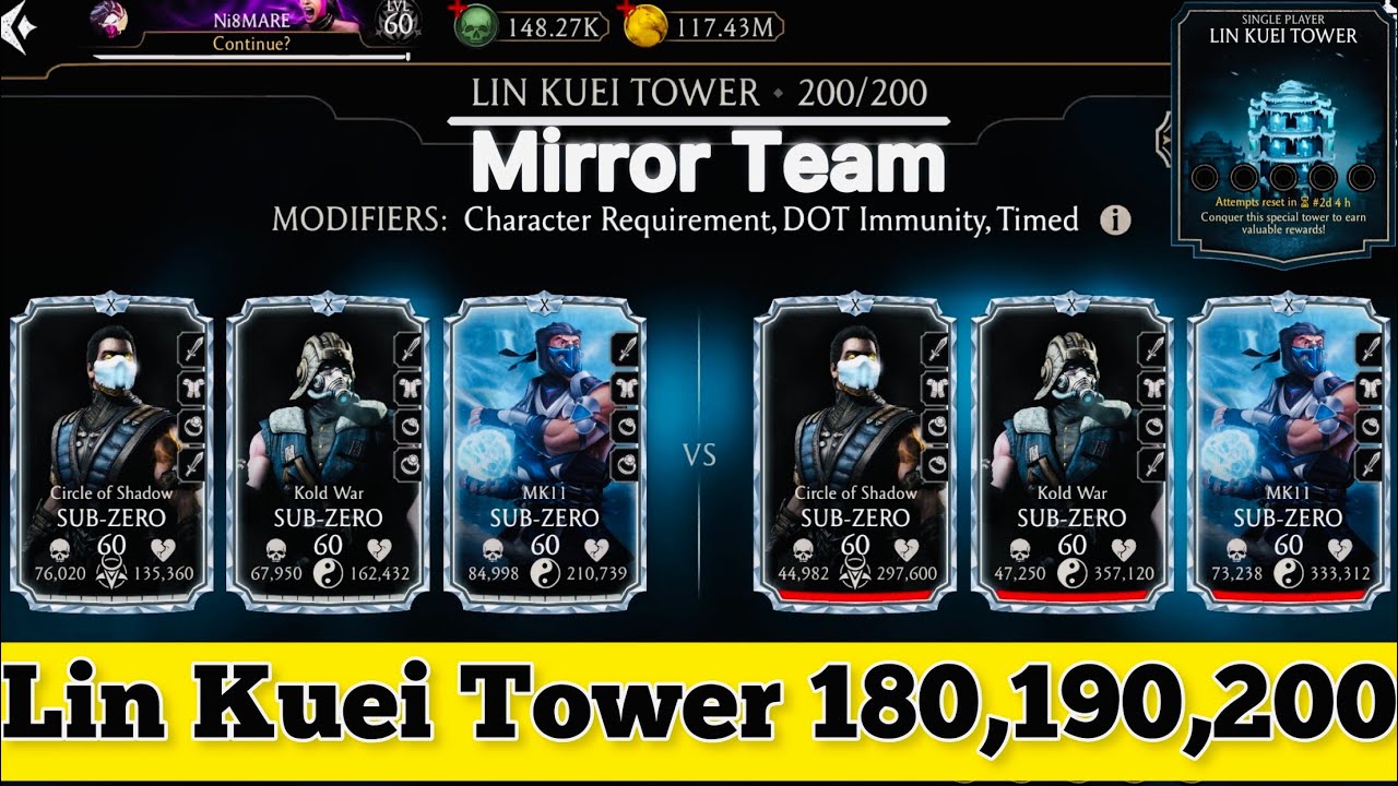 Mirror Team Fight | Lin Kuei Tower Boss Battle 200 & 180 , 190 + Rewards | MK Mobile